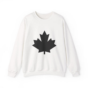 Faith Culture β Solid Black Maple Leaf Crewneck Sweatshirt β White | Bold Minimalist Canadian Pullover