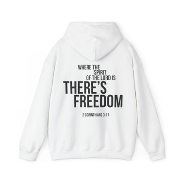 Where the Spirit Is There’s Freedom Back Print Christian Hoodie | 2 Corinthians 3:17 Scripture Apparel White
