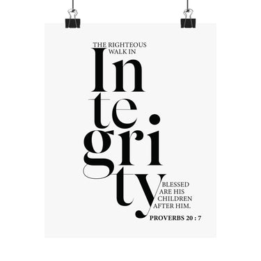 Faith Culture - Walk in Integrity Christian Poster Proverbs 20:7 Scripture Wall Art 8" x 10" Matte