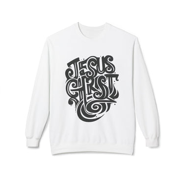 Faith Culture - Jesus Christ Christian Sweatshirt Bold Hand-Lettered Faith Pullover White