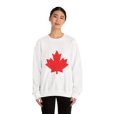 Faith Culture – Bold Red Maple Leaf Crewneck Sweatshirt – White | Iconic Canadian Symbol Pullover