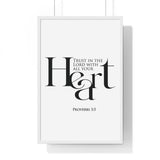 Trust with All Your Heart framed Christian wall art inspired by Proverbs 3:5, white frame with black and white scripture typography