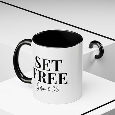 Faith Culture - Set Free John 8:36 Accent Christian Mug, 11oz & 15oz | Inspirational Color Contrast Coffee Cup