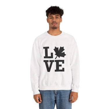 Faith Culture – LOVE Maple Leaf Crewneck Sweatshirt – White | Minimalist Canadian-Inspired Design