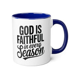Faith Culture - God Is Faithful in Every Season - Christian Accent Coffee Mug, 11oz Blue 11oz