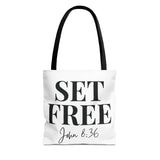 Faith Culture – Set Free John 8:36 Christian Tote Bag | Freedom in Christ Scripture Bag 13" × 13'' Black