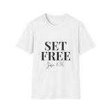 Faith Culture – Set Free John 8:36 Unisex T-Shirt – White | Elegant Christian Tee on Freedom Through Christ