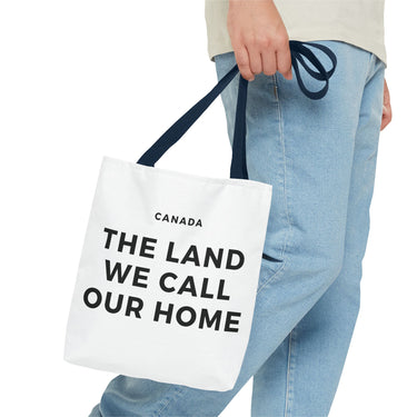 Faith Culture – The Land We Call Our Home Tote Bag | Sentimental Canadian Heritage Carryall 13" × 13'' Navy