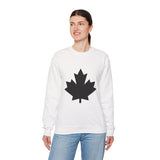 Faith Culture β Solid Black Maple Leaf Crewneck Sweatshirt β White | Bold Minimalist Canadian Pullover White