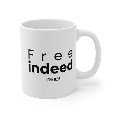 Free Indeed Christian Mug | John 8:36 Bible Verse Gift 11oz White
