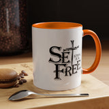 Faith Culture - Set Free John 8:36 Christian Accent Mug, 11oz & 15oz | Bold Cross Design Coffee Cup 11oz Orange