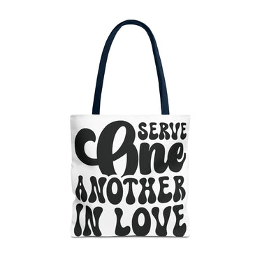 Faith Culture - Serve One Another in Love Christian Tote Bag - Inspirational Bible Verse Galatians 5:13 18" × 18'' Navy