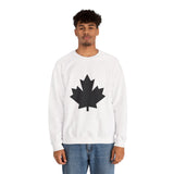 Faith Culture β Solid Black Maple Leaf Crewneck Sweatshirt β White | Bold Minimalist Canadian Pullover