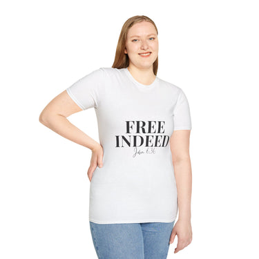 Faith Culture – Free Indeed John 8:36 Unisex T-Shirt – White | Elegant Christian Verse Tee on Spiritual Freedom