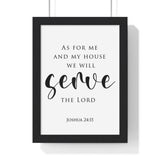 As for Me and My House framed Bible verse wall art inspired by Joshua 24:15, black frame with black and white scripture typography