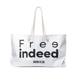 Free Indeed Christian Weekender Tote Bag | John 8:36 Bible Verse Gift 24" × 13"