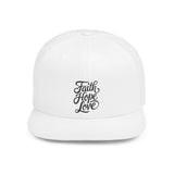Faith Culture - Faith Hope Love - Christian Snapback Hat, Flat Bill Cap for Men and Women One size White