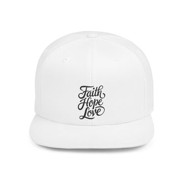 Faith Culture - Faith Hope Love - Christian Snapback Hat, Flat Bill Cap for Men and Women One size White
