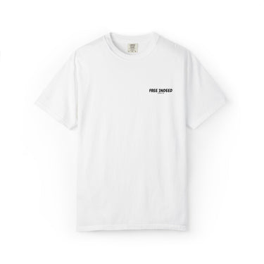Faith Culture – Free Indeed Christian T-Shirt – White | John 8:36 Scripture Tee White