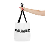 Faith Culture β Free Indeed Christian Tote Bag | John 8:36 Scripture Tote