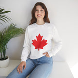 Faith Culture – Bold Red Maple Leaf Crewneck Sweatshirt – White | Iconic Canadian Symbol Pullover