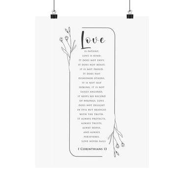Faith Culture Love Is Patient 1 Corinthians 13 Christian Matte Poster | Love Never Fails Scripture Wall Art Print 12" x 16" Matte