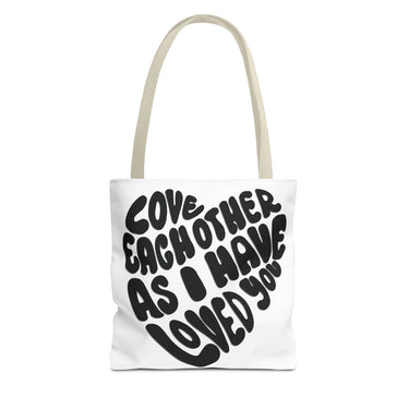 Faith Culture - Serve One Another in Love Christian Tote Bag - Galatians 5:13 Bible Verse 13" × 13'' Beige