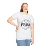 Faith Culture β Free Indeed Circle Emblem Unisex T-Shirt β White | Christian Freedom Tee with Cross Design & John 8:36