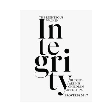 Faith Culture - Walk in Integrity Christian Poster Proverbs 20:7 Scripture Wall Art 11″ x 14″ Matte