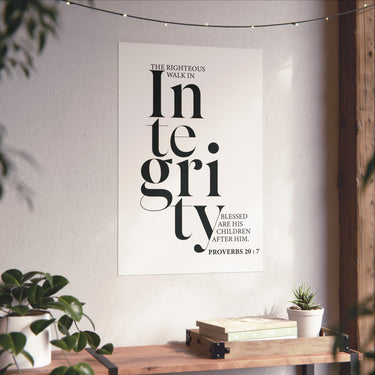 Faith Culture - Walk in Integrity Christian Poster Proverbs 20:7 Scripture Wall Art 20″ x 30″ Matte