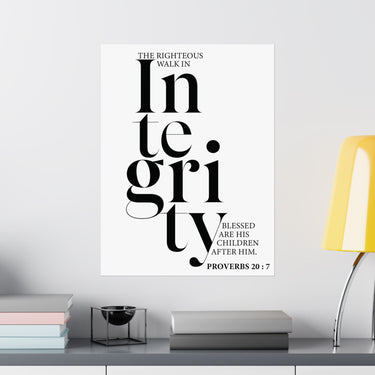 Faith Culture - Walk in Integrity Christian Poster Proverbs 20:7 Scripture Wall Art