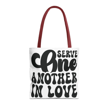Faith Culture - Serve One Another in Love Christian Tote Bag - Inspirational Bible Verse Galatians 5:13 16" × 16'' Red
