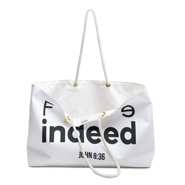 Free Indeed Christian Weekender Tote Bag | John 8:36 Bible Verse Gift