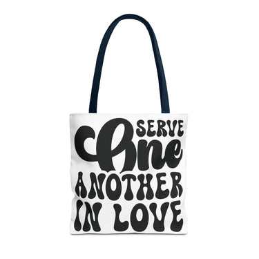 Faith Culture - Serve One Another in Love Christian Tote Bag - Inspirational Bible Verse Galatians 5:13 16" × 16'' Navy