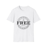 Faith Culture β Free Indeed Circle Emblem Unisex T-Shirt β White | Christian Freedom Tee with Cross Design & John 8:36