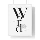 Your Word Is a Lamp framed Christian wall art inspired by Psalm 119:105, black frame with black and white scripture typography
