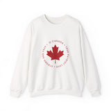 Faith Culture – O Canada Circle Maple Leaf Crewneck Sweatshirt – White with Red Print | Classic Canadian Heritage Pullover
