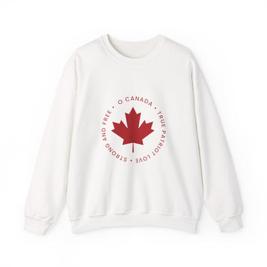 Faith Culture – O Canada Circle Maple Leaf Crewneck Sweatshirt – White with Red Print | Classic Canadian Heritage Pullover