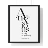 Do Not Be Anxious framed Christian wall art inspired by Philippians 4:6, black frame with black and white scripture typography