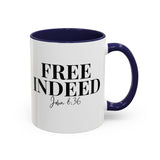 Faith Culture - Free Indeed John 8:36 Christian Accent Mug, 11oz & 15oz | Bold Faith Declaration 11oz Navy