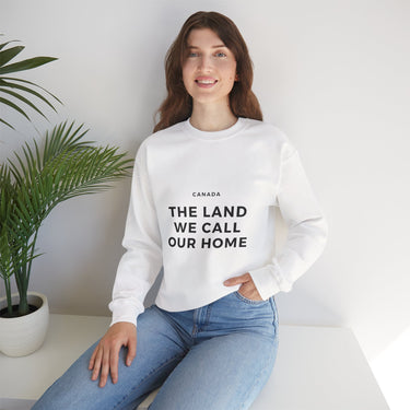 Faith Culture – The Land We Call Our Home Crewneck Sweatshirt – White | Minimalist Canadian Roots Pullover