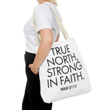 True North Strong in Faith Christian Tote Bag | Psalm 121:1-2 Scripture Gift