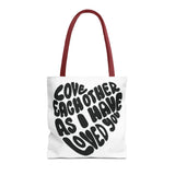 Faith Culture - Serve One Another in Love Christian Tote Bag - Galatians 5:13 Bible Verse 16" × 16'' Red