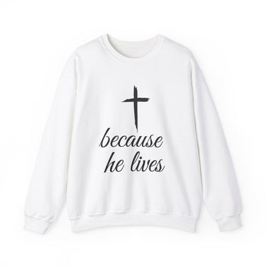 Faith Culture - Because He Lives - Christian Unisex Heavy Blendâ„¢ Crewneck Sweatshirt White