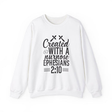 Faith Culture - Created with a Purpose - Ephesian 2:10 - Unisex Heavy Blendâ„¢ Crewneck Sweatshirt White