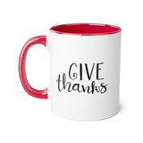Faith Culture - Give Thanks - Christian Thanksgiving Accent Mug, 11oz Red 11oz