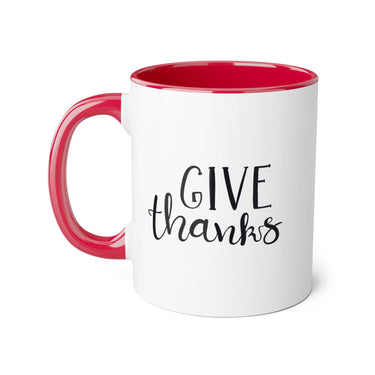 Faith Culture - Give Thanks - Christian Thanksgiving Accent Mug, 11oz Red 11oz