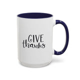 Faith Culture - Give Thanks - Christian Thanksgiving Coffee Mug, 11oz and 15oz 15oz Navy