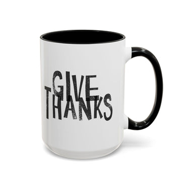 Faith Culture - Give Thanks Christian Thanksgiving Accent Coffee Mug, 11oz and 15oz 15oz Black