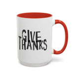 Faith Culture - Give Thanks Christian Thanksgiving Accent Coffee Mug, 11oz and 15oz 15oz Red